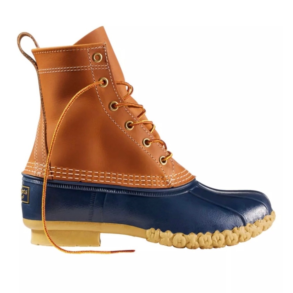 L.L.Bean Womens 8 Inch Bean Boots Tan Navy Blue Waterproof Duck Boots Size 7M